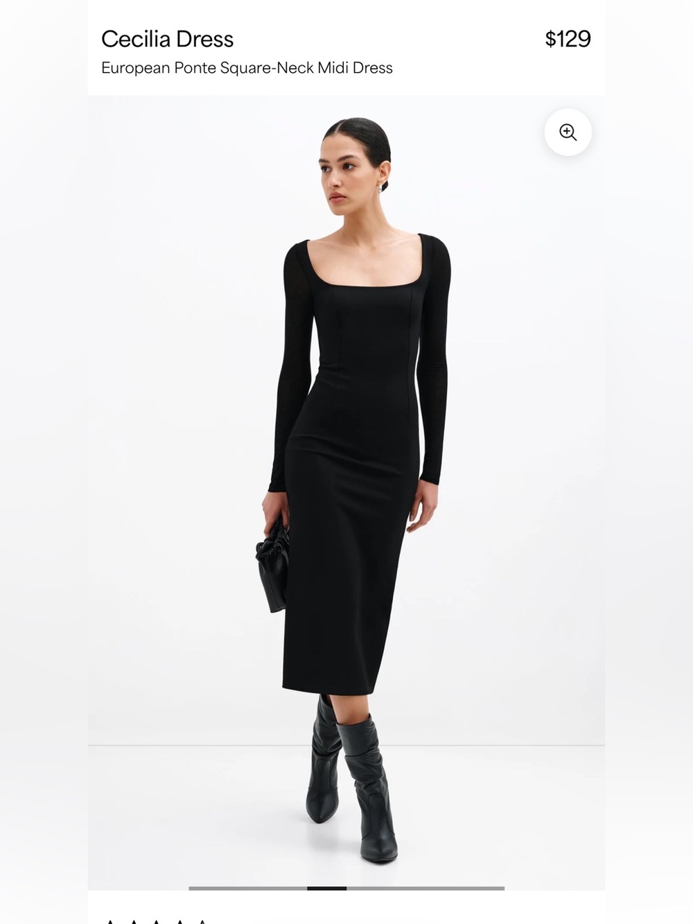 Marcella NYC Cecilia Dress Black Square-Neck Midi Sz M